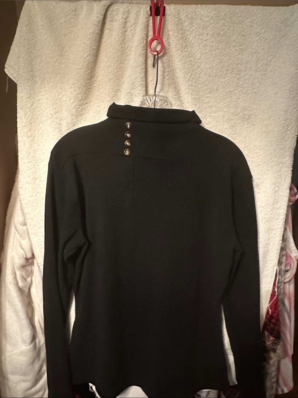 Cowl Neck Black Sweater with Back Button Detail